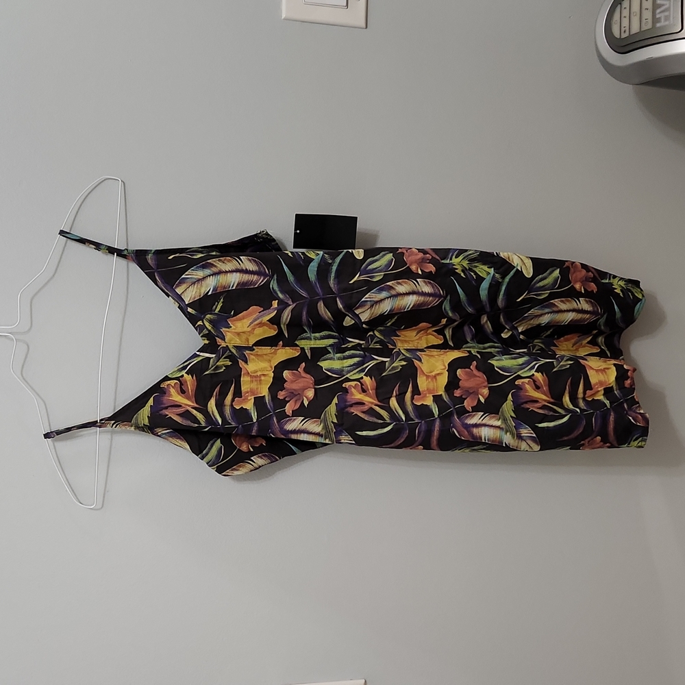 Hurley Leaves and Flowers Slip Dress with Adjustable Strap